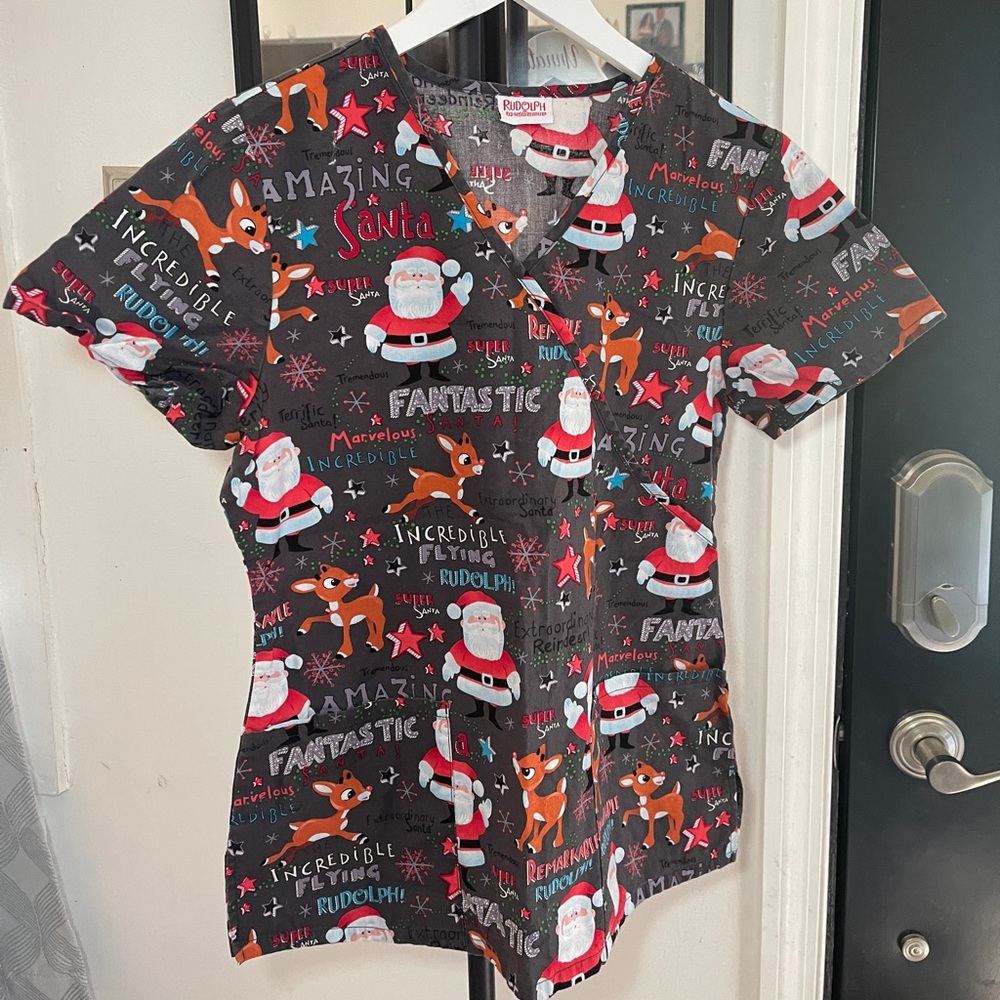 Women’s Rudolph Christmas Scrub Top